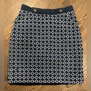 Anthropologie Amadi Eyelet Skirt - Blue & White, Pockets & Gold Buttons - Size M